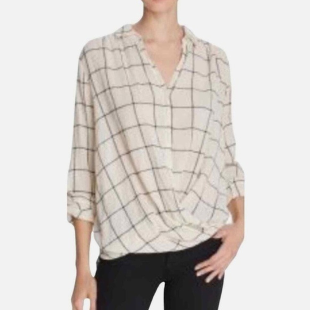 TROVATA BIRDS OF PARADISE TWISTED HEM WINDOWPANE CHECK BUTTON DOWN SIZE SMALL